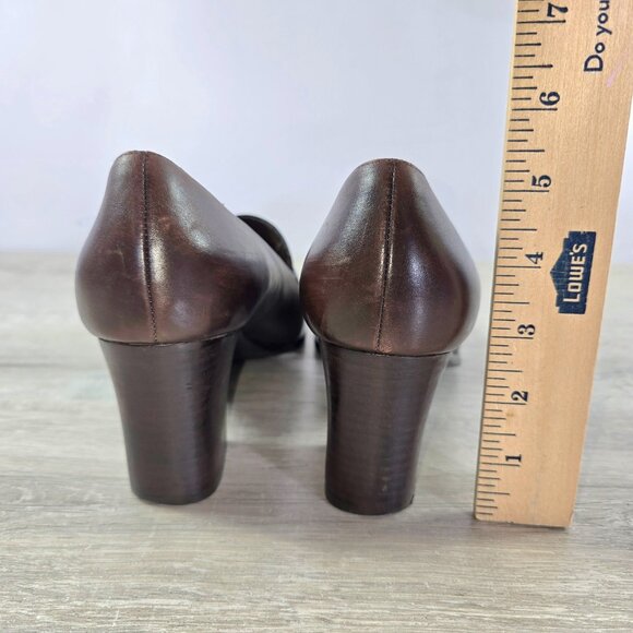 Aerosole Womens Brown Leather Loafers Shoes Sz 11B Office Pumps Block Heels - Picture 6 of 8